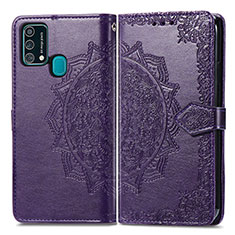 Leather Case Stands Fashionable Pattern Flip Cover Holder for Samsung Galaxy M31 Prime Edition Purple