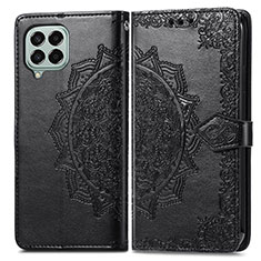 Leather Case Stands Fashionable Pattern Flip Cover Holder for Samsung Galaxy M33 5G Black