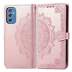 Leather Case Stands Fashionable Pattern Flip Cover Holder for Samsung Galaxy M52 5G Rose Gold