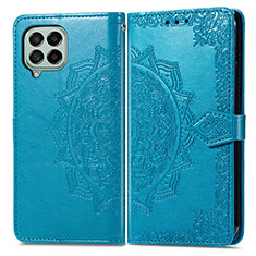 Leather Case Stands Fashionable Pattern Flip Cover Holder for Samsung Galaxy M53 5G Blue