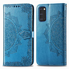 Leather Case Stands Fashionable Pattern Flip Cover Holder for Samsung Galaxy S20 5G Blue