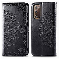 Leather Case Stands Fashionable Pattern Flip Cover Holder for Samsung Galaxy S20 FE 4G Black