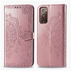 Leather Case Stands Fashionable Pattern Flip Cover Holder for Samsung Galaxy S20 FE 4G Rose Gold