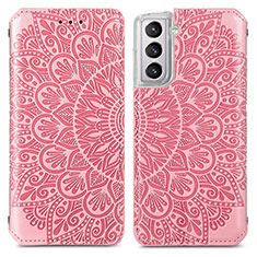 Leather Case Stands Fashionable Pattern Flip Cover Holder for Samsung Galaxy S21 Plus 5G Rose Gold