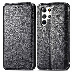 Leather Case Stands Fashionable Pattern Flip Cover Holder for Samsung Galaxy S21 Ultra 5G Black