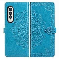 Leather Case Stands Fashionable Pattern Flip Cover Holder for Samsung Galaxy Z Fold4 5G Blue