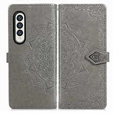 Leather Case Stands Fashionable Pattern Flip Cover Holder for Samsung Galaxy Z Fold4 5G Gray