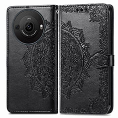Leather Case Stands Fashionable Pattern Flip Cover Holder for Sharp Aquos R8 Pro Black