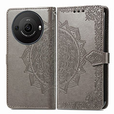 Leather Case Stands Fashionable Pattern Flip Cover Holder for Sharp Aquos R8 Pro Gray