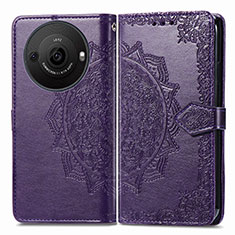 Leather Case Stands Fashionable Pattern Flip Cover Holder for Sharp Aquos R8 Pro Purple