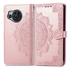 Leather Case Stands Fashionable Pattern Flip Cover Holder for Sharp Aquos R8s Rose Gold