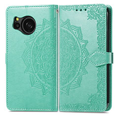 Leather Case Stands Fashionable Pattern Flip Cover Holder for Sharp Aquos Sense8 Green