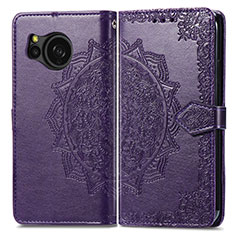 Leather Case Stands Fashionable Pattern Flip Cover Holder for Sharp Aquos Sense8 Purple