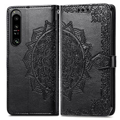 Leather Case Stands Fashionable Pattern Flip Cover Holder for Sony Xperia 1 IV Black