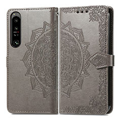 Leather Case Stands Fashionable Pattern Flip Cover Holder for Sony Xperia 1 IV Gray