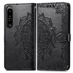 Leather Case Stands Fashionable Pattern Flip Cover Holder for Sony Xperia 1 IV SO-51C Black