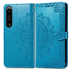 Leather Case Stands Fashionable Pattern Flip Cover Holder for Sony Xperia 1 IV SO-51C Blue