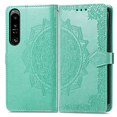 Leather Case Stands Fashionable Pattern Flip Cover Holder for Sony Xperia 1 IV SO-51C Green