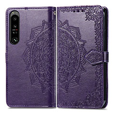 Leather Case Stands Fashionable Pattern Flip Cover Holder for Sony Xperia 1 IV SO-51C Purple