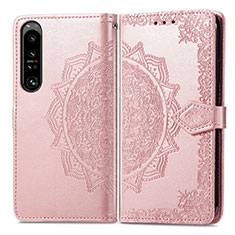 Leather Case Stands Fashionable Pattern Flip Cover Holder for Sony Xperia 1 IV SO-51C Rose Gold