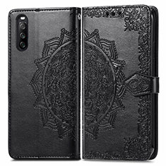 Leather Case Stands Fashionable Pattern Flip Cover Holder for Sony Xperia 10 III Lite Black