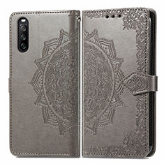 Leather Case Stands Fashionable Pattern Flip Cover Holder for Sony Xperia 10 III Lite Gray