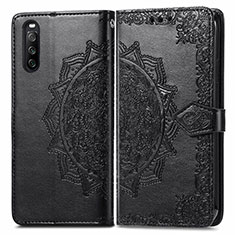 Leather Case Stands Fashionable Pattern Flip Cover Holder for Sony Xperia 10 III SO-52B Black