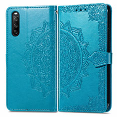 Leather Case Stands Fashionable Pattern Flip Cover Holder for Sony Xperia 10 III SO-52B Blue