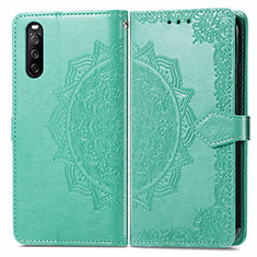 Leather Case Stands Fashionable Pattern Flip Cover Holder for Sony Xperia 10 III SO-52B Green
