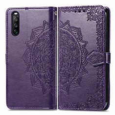 Leather Case Stands Fashionable Pattern Flip Cover Holder for Sony Xperia 10 III SO-52B Purple