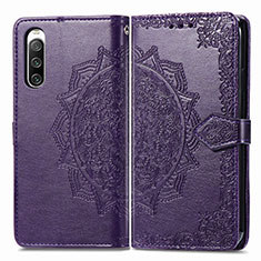 Leather Case Stands Fashionable Pattern Flip Cover Holder for Sony Xperia 10 IV Purple