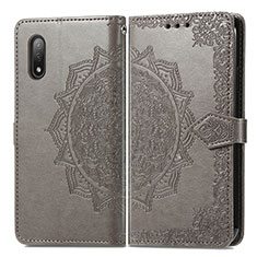 Leather Case Stands Fashionable Pattern Flip Cover Holder for Sony Xperia Ace II SO-41B Gray