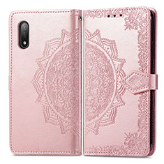 Leather Case Stands Fashionable Pattern Flip Cover Holder for Sony Xperia Ace II SO-41B Rose Gold