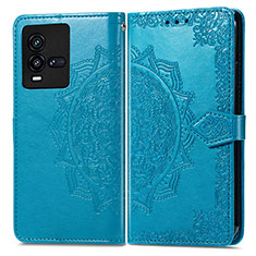 Leather Case Stands Fashionable Pattern Flip Cover Holder for Vivo iQOO 10 5G Blue