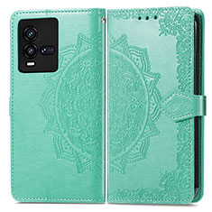 Leather Case Stands Fashionable Pattern Flip Cover Holder for Vivo iQOO 10 5G Green