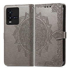 Leather Case Stands Fashionable Pattern Flip Cover Holder for Vivo iQOO 9T 5G Gray