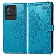 Leather Case Stands Fashionable Pattern Flip Cover Holder for Vivo iQOO Neo6 5G Blue