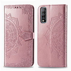 Leather Case Stands Fashionable Pattern Flip Cover Holder for Vivo iQOO U1 Rose Gold