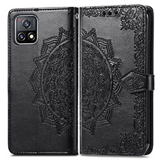 Leather Case Stands Fashionable Pattern Flip Cover Holder for Vivo iQOO U3 5G Black