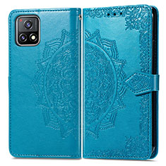 Leather Case Stands Fashionable Pattern Flip Cover Holder for Vivo iQOO U3 5G Blue