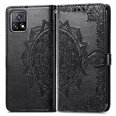 Leather Case Stands Fashionable Pattern Flip Cover Holder for Vivo iQOO U3x 5G Black