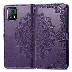 Leather Case Stands Fashionable Pattern Flip Cover Holder for Vivo iQOO U3x 5G Purple