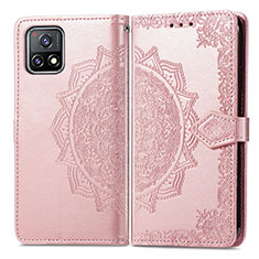 Leather Case Stands Fashionable Pattern Flip Cover Holder for Vivo iQOO U3x 5G Rose Gold