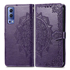 Leather Case Stands Fashionable Pattern Flip Cover Holder for Vivo iQOO Z3 5G Purple