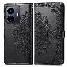 Leather Case Stands Fashionable Pattern Flip Cover Holder for Vivo iQOO Z6 Lite 5G Black