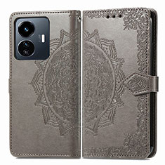 Leather Case Stands Fashionable Pattern Flip Cover Holder for Vivo iQOO Z6 Lite 5G Gray