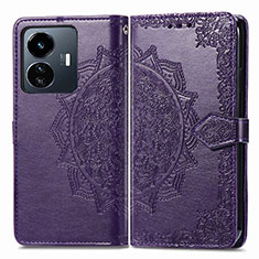 Leather Case Stands Fashionable Pattern Flip Cover Holder for Vivo iQOO Z6 Lite 5G Purple