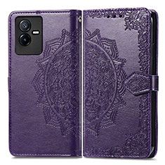 Leather Case Stands Fashionable Pattern Flip Cover Holder for Vivo iQOO Z6x Purple