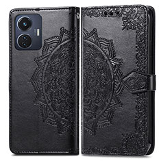 Leather Case Stands Fashionable Pattern Flip Cover Holder for Vivo T1 4G Black