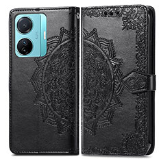 Leather Case Stands Fashionable Pattern Flip Cover Holder for Vivo T1 5G Black